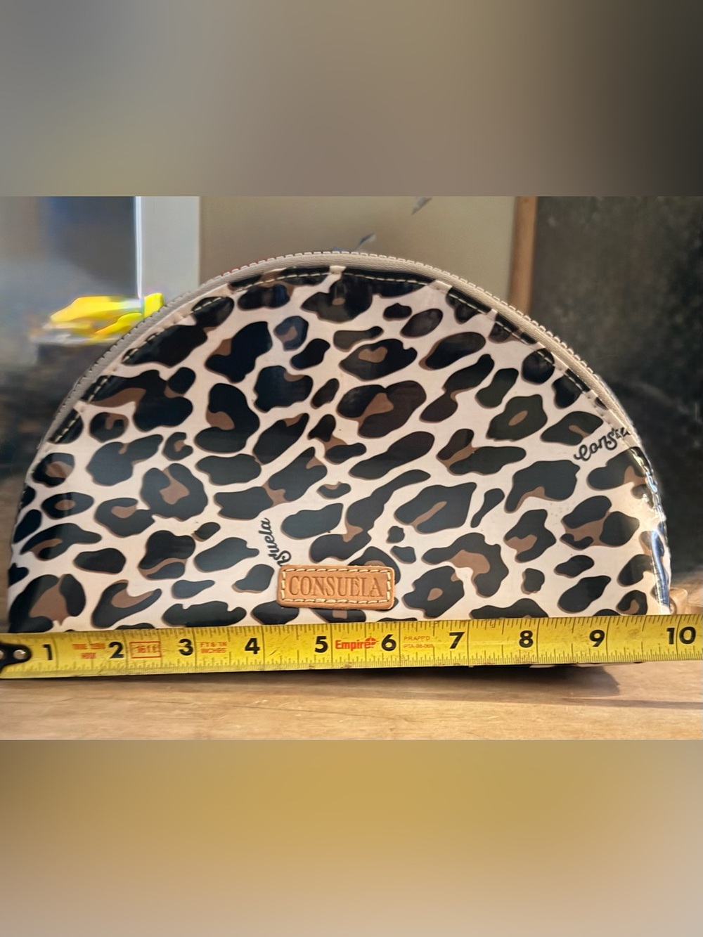 Consuela Leopard Patent Makeup Pouch With Glitter Interior
